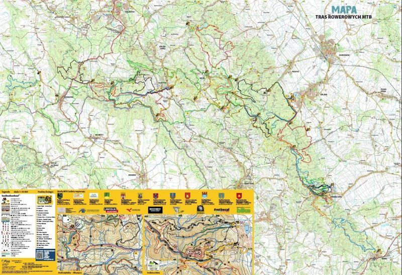 Mapka z siecią tras rowerowych Strefy MTB Sudety