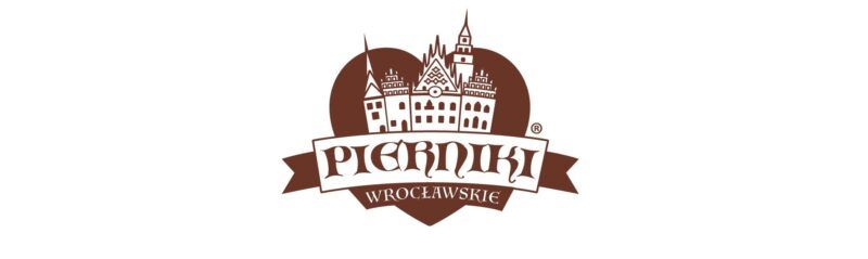 Napis "Pierniki Wrocławskie" w sercu, na białym tle.