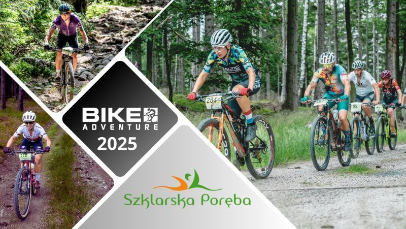 Plakat imprezy rowerowej z napisami Bike Maraton