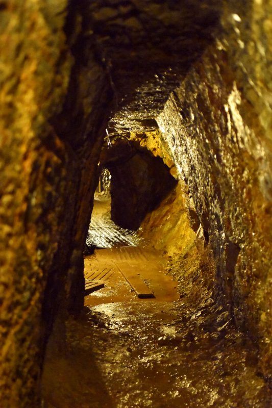 Widok na oświetloną sztucznym światłem podziemna trasę turystyczną