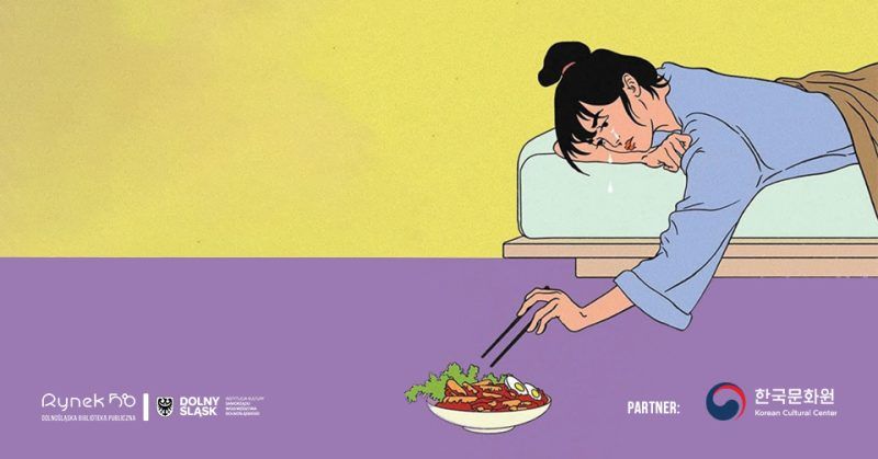 Grafika ilustracyjna spotkania poświęconego kulturze Korei i zdrowiu psychicznemu