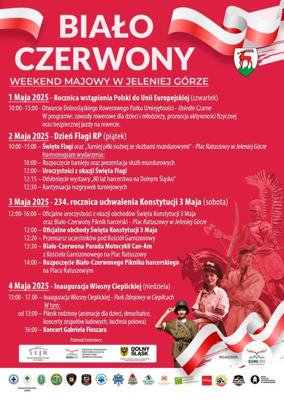 Plakat z programem imprezy "Majówka w Jeleniej Górze 2025"