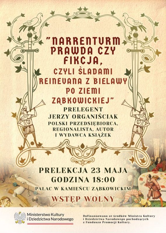 Plakat imprezy narrenturm z dużą ilością tekstu i zaproszeniem do Bielawy