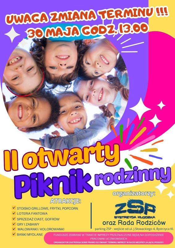 Plakat wydarzenia "II otwarty piknik rodzinny w Bystrzycy Kłodzkiej"