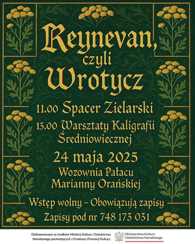 Zielony plakat imprezy ze złotymi napisami