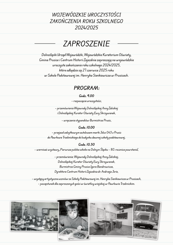 Grafika z programem wydarzeń zakończenia roku w Prusicach