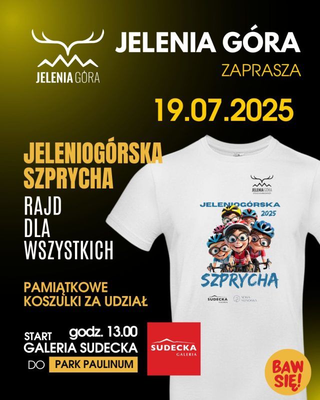 Plakat zapowiadający wyścig i rajd rowerowy w dniu 19 lipca 2025 w Jeleniej Górze