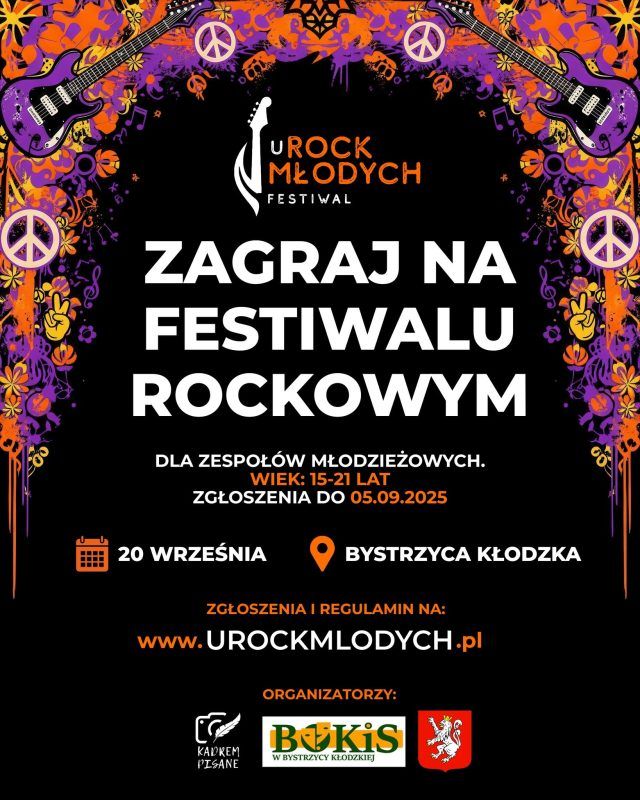 Plakat z napisem Zagraj na Festiwalu Rockowym
