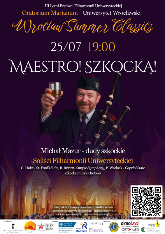 plakat w kolorach fioletowo żółtych przedstawiający reklame wydarzenia o nazwie 8 pór roku. Na ilustracji pośrodku widać męzczyzne trzymającego szklanke z alkoholem