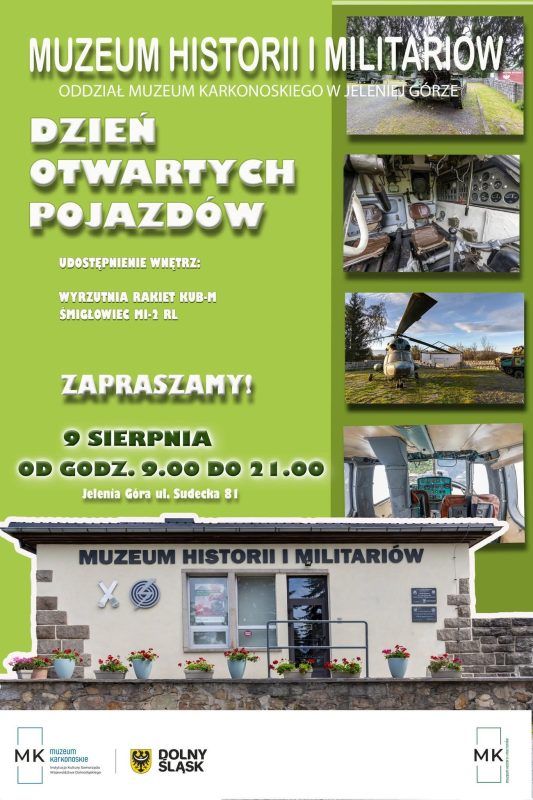 Plakat zapraszający na dzień otwarty w muzeum militariów w dniu 9 sierpnia 2025