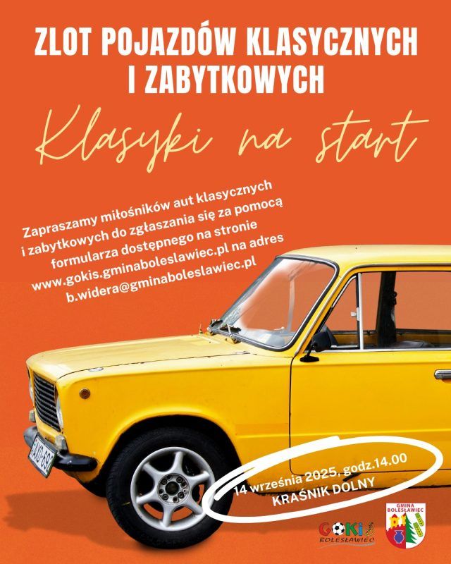 Plakat z zaproszeniem na Zlot Pojazdów Klasycznych i Zabytkowych w Kraśniku Dolnym