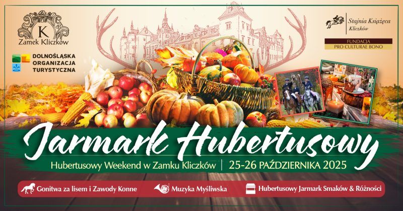 Grafika promocyjna jarmarku hubertusowego w Zamku Kliczków