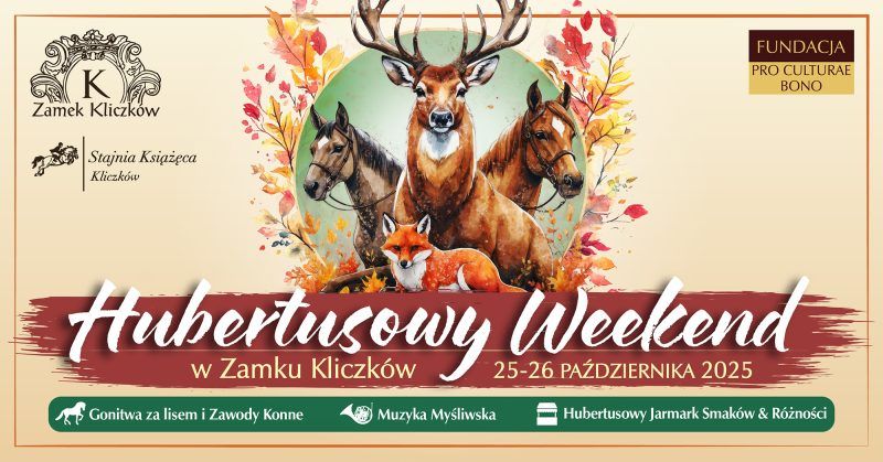 Plakat promocyjny wydarzenie Hubertusowy Weekend w Zamku Kliczków w 2025 roku