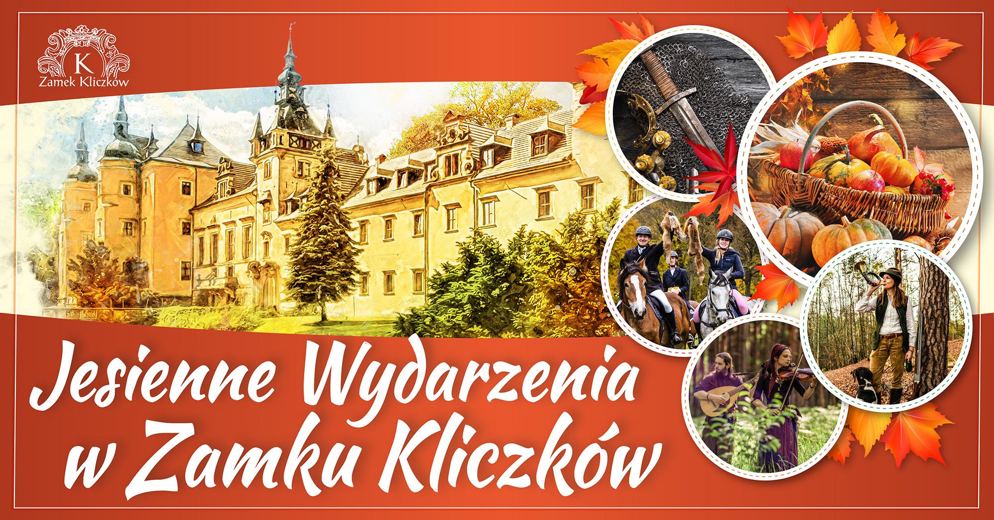Grafika promocyjna z jesiennymi wydarzeniami Zamku Kliczków