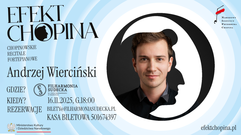 Grafika promocyjna recitalu chopinowskiego w Filharmonii Sudeckiej w 2025 roku