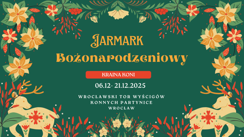 Grafika promocyjna jarmarku organizowanego na torze wyścigów konnych na Partynicach w 2025 roku