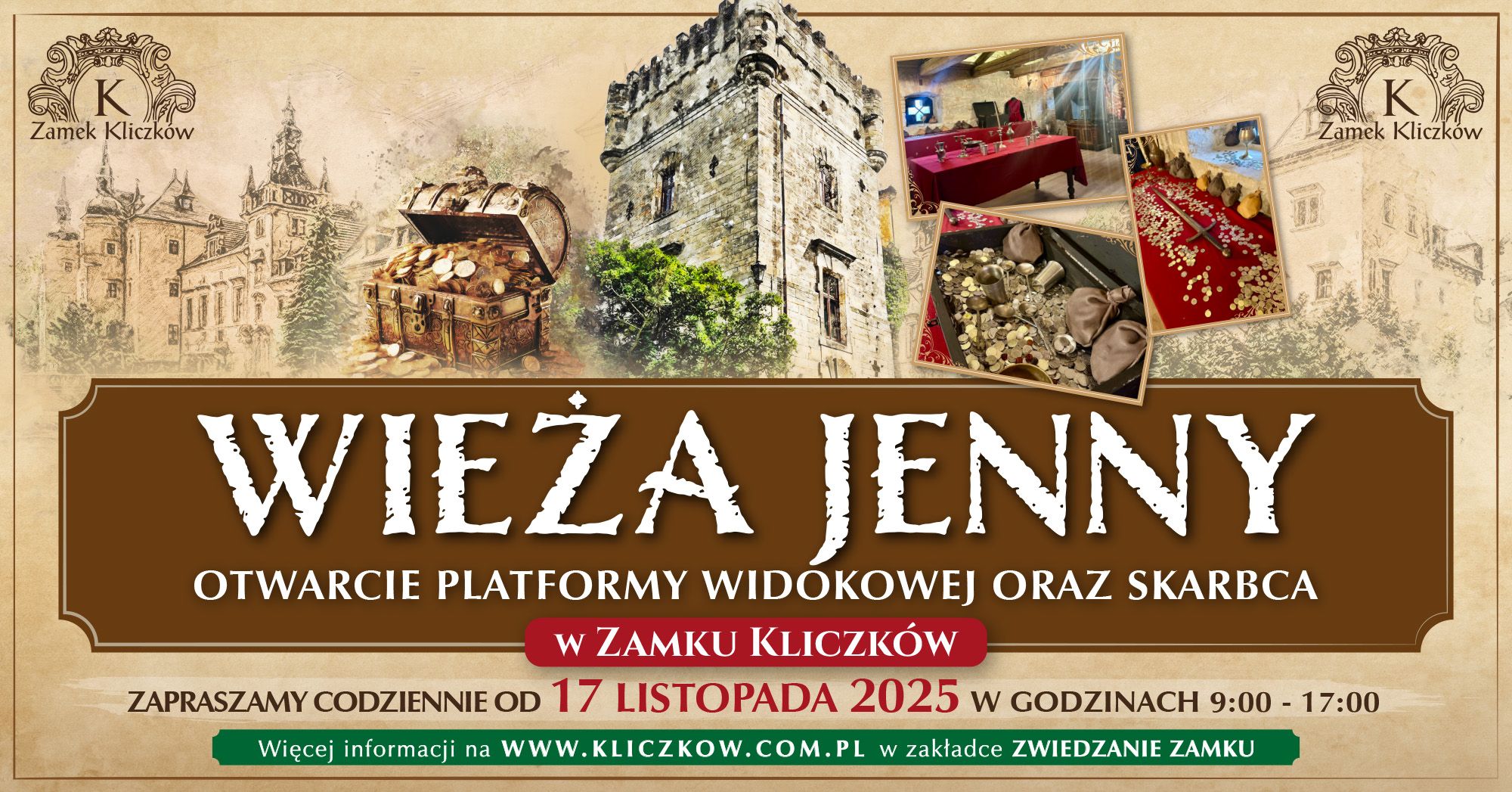 Plakat promujący otwarcie nowej atrakcji - wieży Jenny w Zamku Kliczków