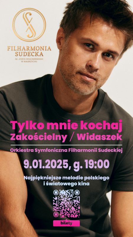 Plakat koncertu Tylko mnie kochaj w Filharmonii Sudeckiej w 2025 roku