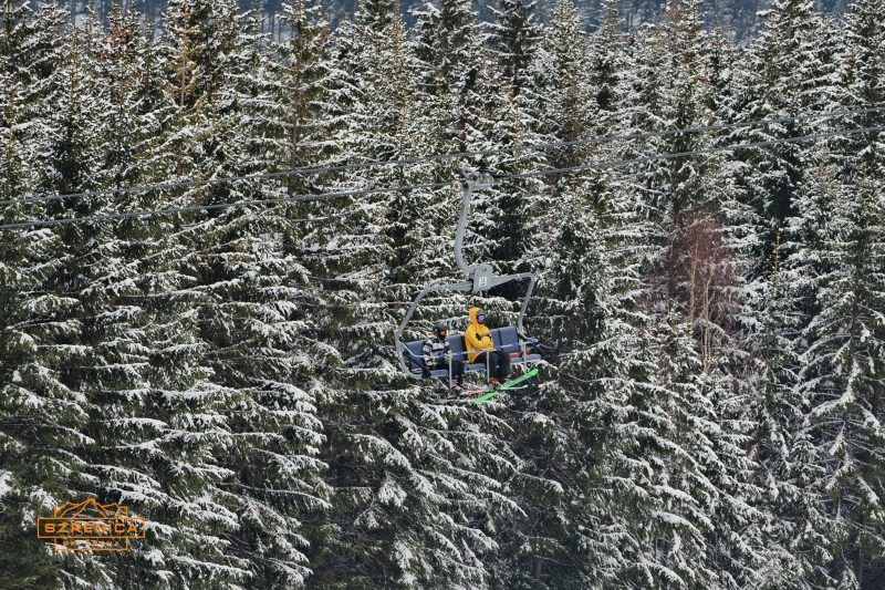 Ośnieżone drzewa z wyciągiem