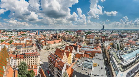 Widok z lotu ptaka na centrum Wrocławia