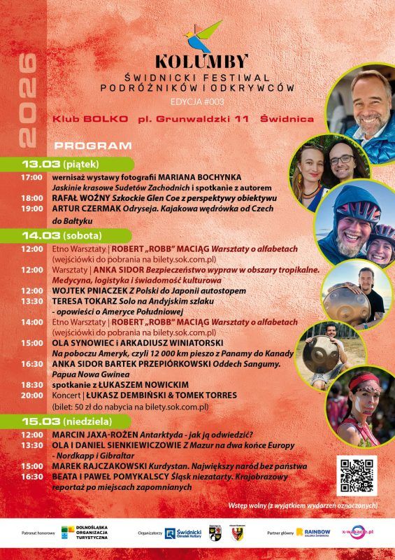 Plakat z programem wydarzenia Kolumby w Świdnicy w marcu 2026