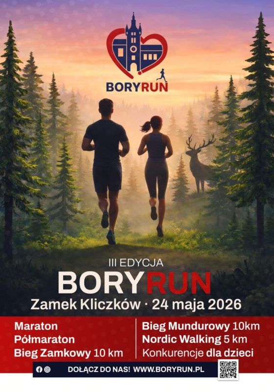 Plakat wydarzenia biegowego w Zamku Kliczków