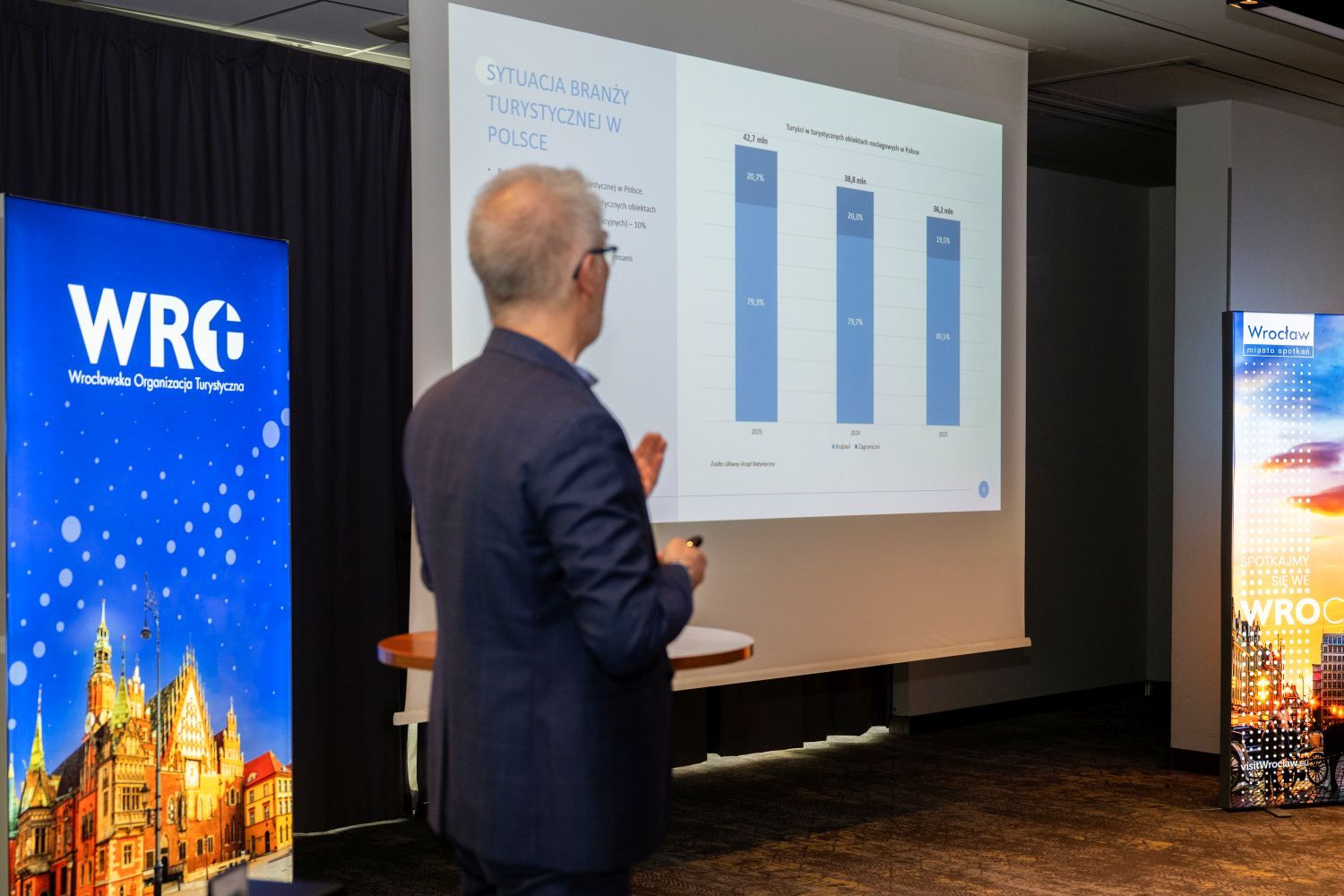 Zdjęcie z oficjalnej prezentacji ruchu turystycznego we Wrocławiu w roku 2025
