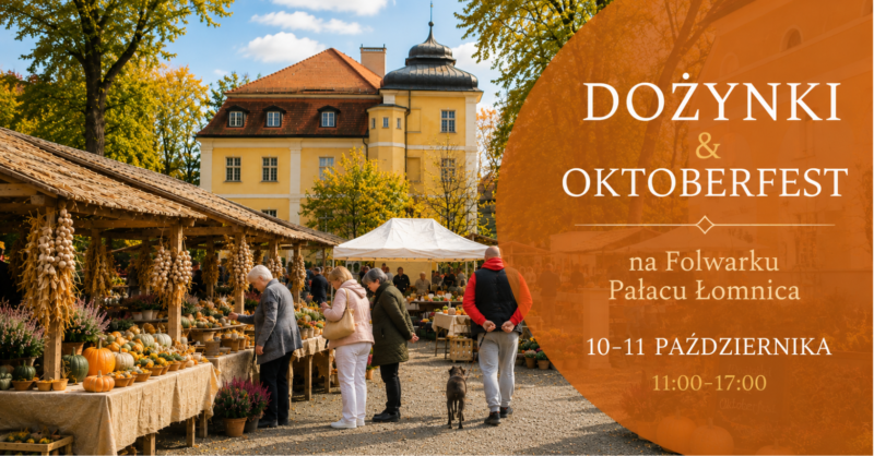 Grafika promocyjna Dożynek i Oktoberfestu 2026 w Pałacu Łomnica
