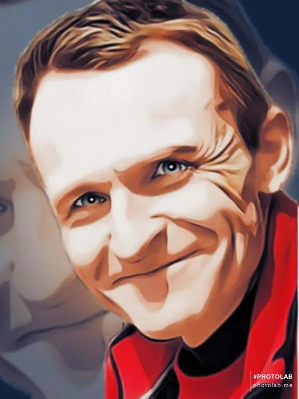 animowany portret przewodnika w czerwonym polarze, uśmiechającego się