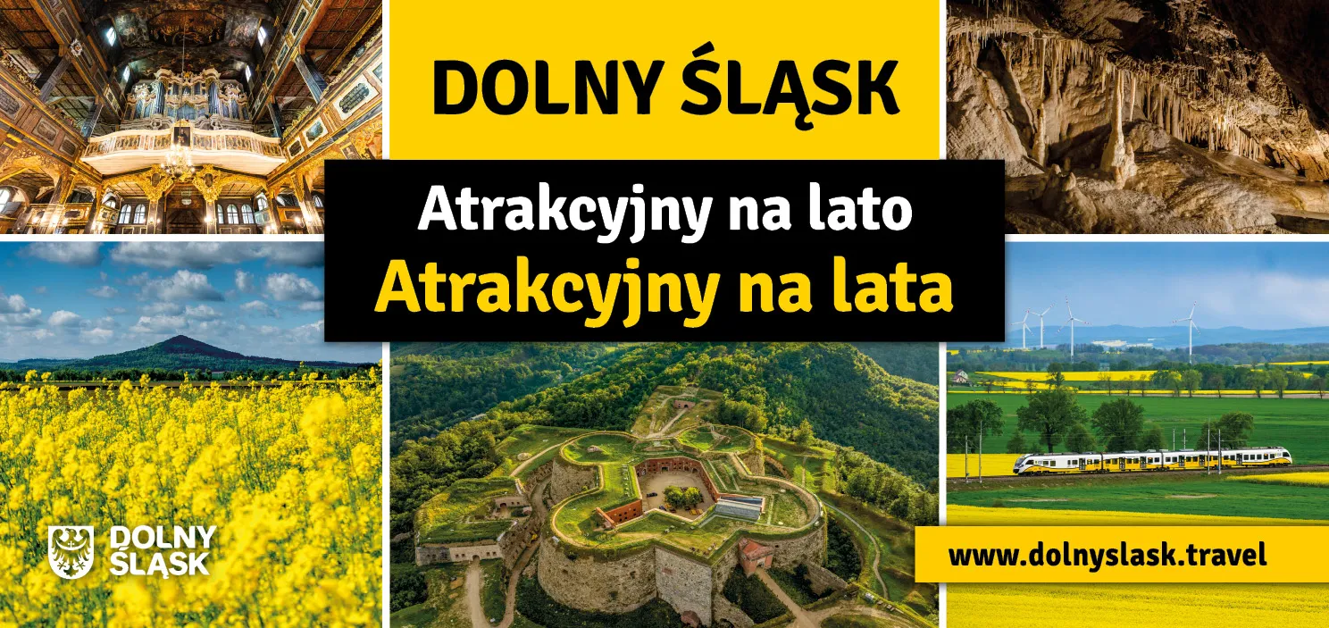 Grafika promocyjna z napisem Atrakcyjny na ;lato Atrakcyjny na lata