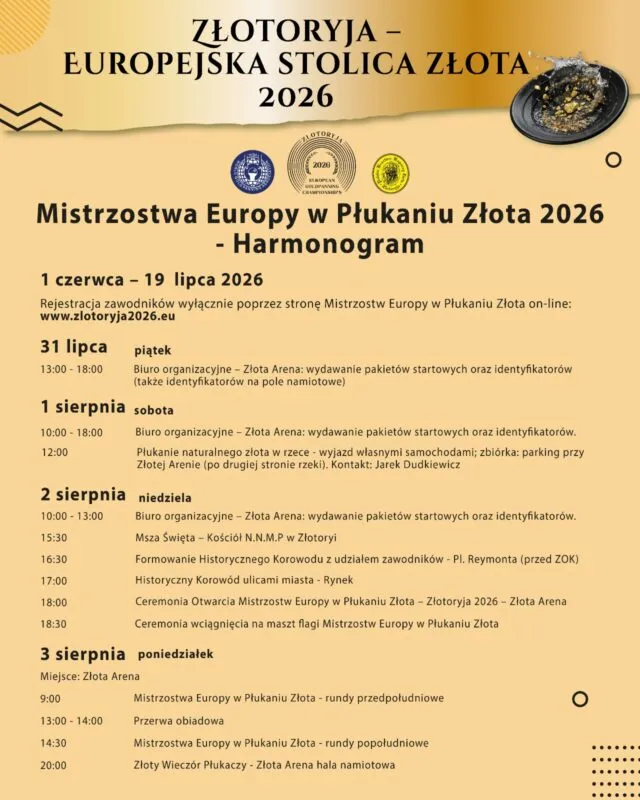 Plakat z programem Mistrzostw w Płukaniu Złota