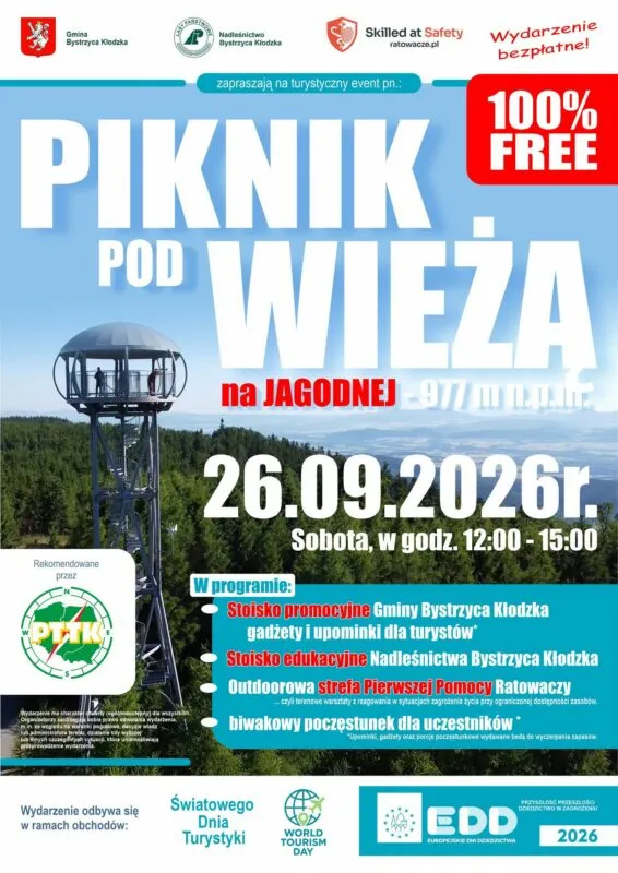 Plakat pikniku pod wieżą Jagodna w 2026 roku