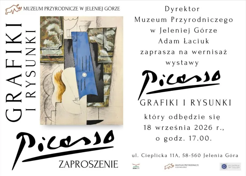 Grafika promocyjna wystawy prac P. Picasso w Muzeum Przyrodniczym w Jeleniej Górze