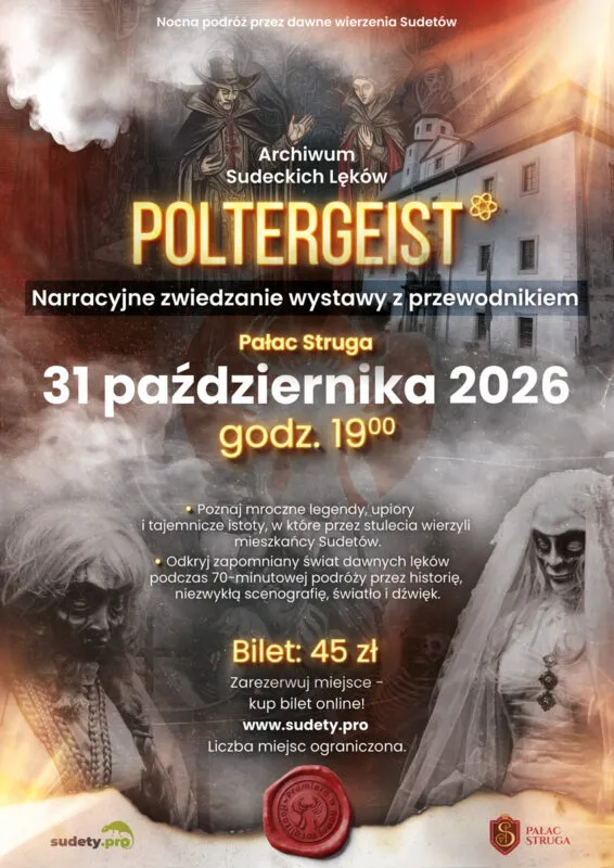 Plakat wystawy Poltergeist w Pałacu Struga dostępnej od 2026 roku