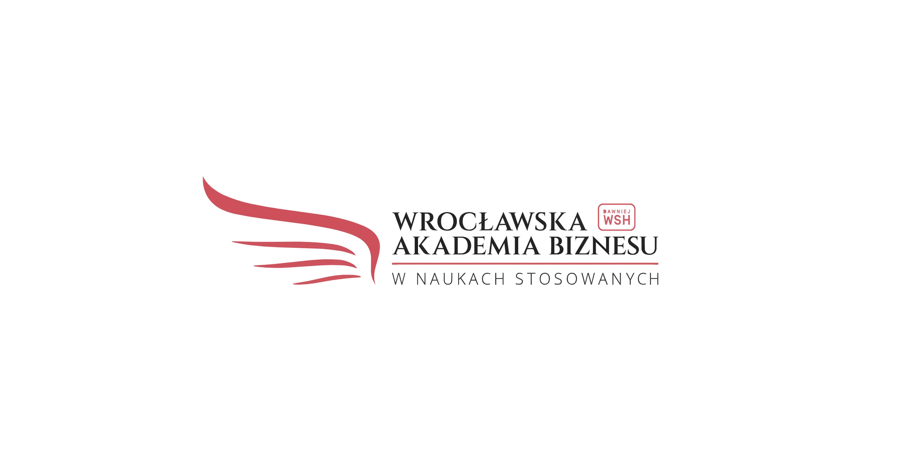 Logo Vratislavské akademie byznysu v aplikovaných vědách kombinuje černý nápis s červeným znakem připomínajícím tři dynamické, vlnící se linie.