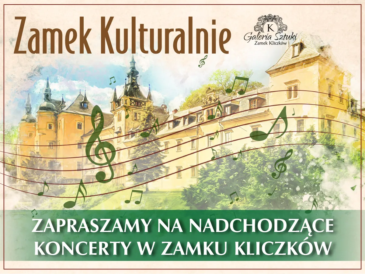 Grafika ilustracyjna cyklu koncertów w pierwszej połowei 2026 w Zamku Kliczków