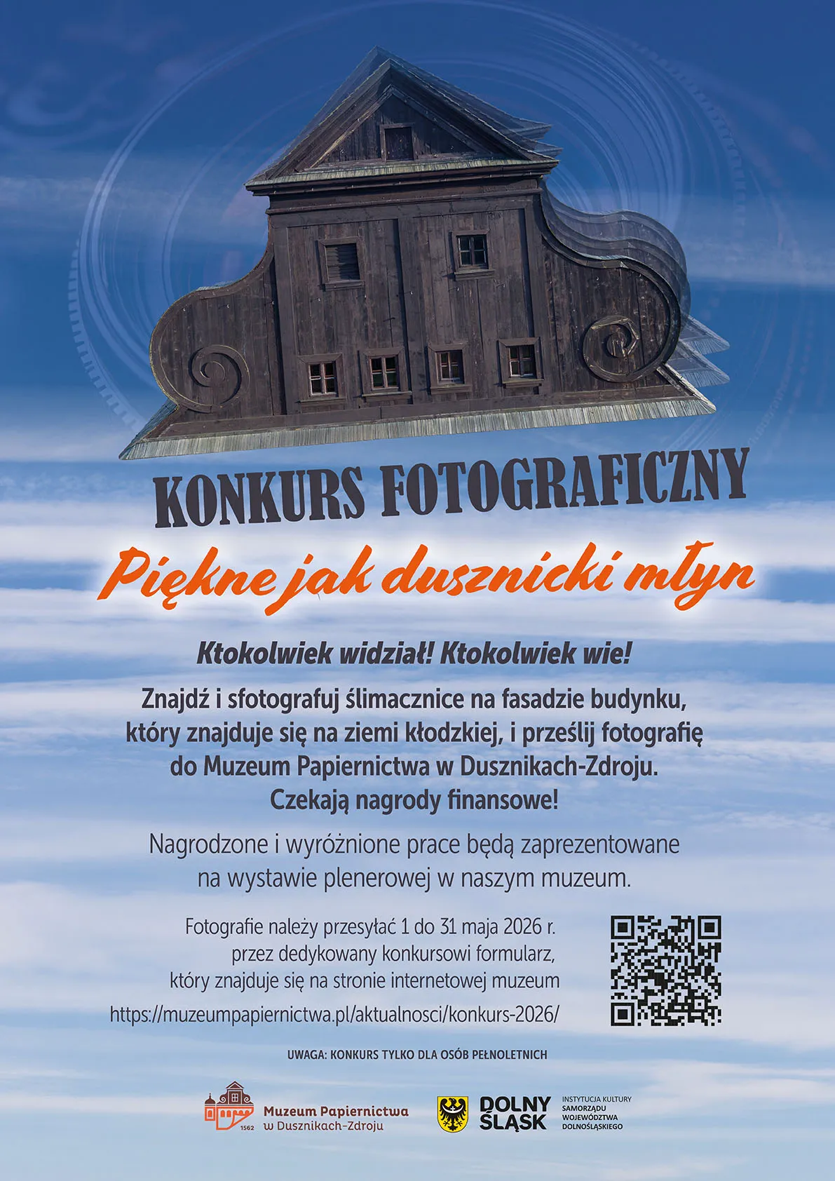 Plakat konkursu fotograficznego w Muzeum Papiernictwa w 2026 roku